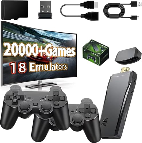 Wireless Retro Game Console Stick, Nostalgia Gaming Stick, Plug & Play TV Video Gaming Stick with 20000+ Games Built-in, 18 Retro Emulators, 4K HDMI Output, 2 2.4G Wireless Controllers- 64G