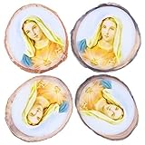 mookaitedecor Natural Agate Slice Art Print Virgin Mary Portrait Table Display with Wooden Stand, Irregular Agate Geode Stone Figurine for Office & Home Decoration