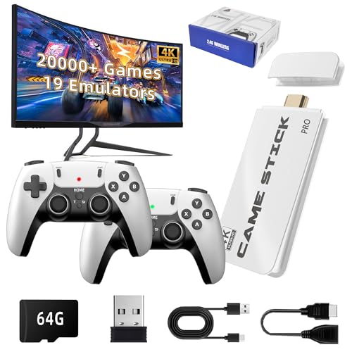 2024 Upgrade Retro Game Console Stick Pro, Classic Video Games with 4K HDMI, Built-in 19 Emulators, 20000+ Games - Plug & Play TV Video Gaming Stick with Upgrade Dual 2.4G Wireless Controllers(64GB)