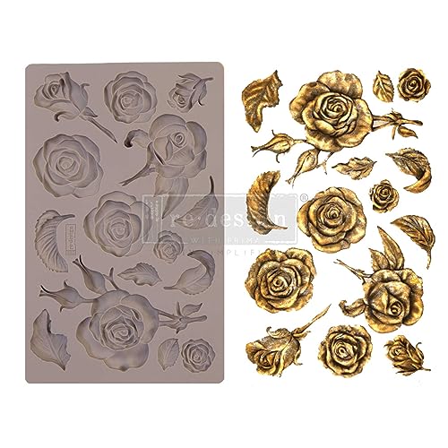 Redesign with Prima Redesign Furniture Decor Moulds® Fragrant Roses 5"x8",8Mm Thickness for Funiture Dresser, Chocolate,Cake,Candy,Backery,Soap,Polymer Clay, earthen Clay