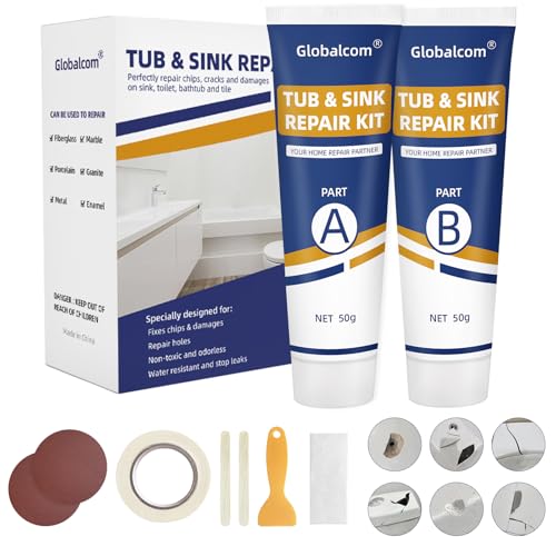 Tub Repair Kit White, Fiberglass Shower tub and Porcelain Sink Repair Kit, Acrylic, Enamel, Ceramics Tile Toilet and Shower Bath Repair Kit, Repair Cracks, Fragments, Holes and pits