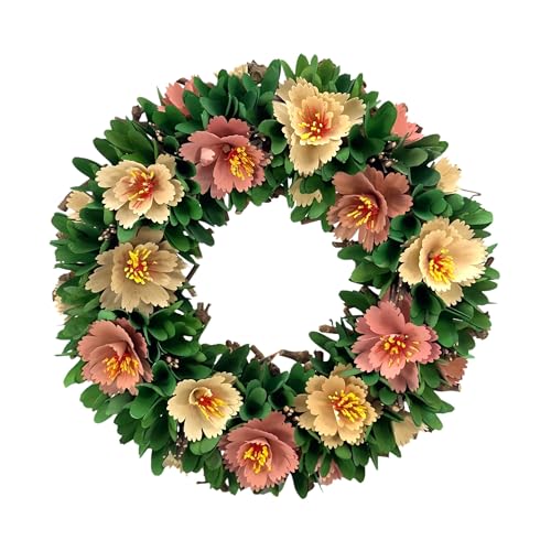 Galt International 18" Spring Woodchip Flower Wreath Floral Decor Hibiscus Alstroemeria Amaryllis Intricate Front Door Wreath - Beautiful Indoor & Outdoor Wreath for Any Season Rustic Farm Home Decor