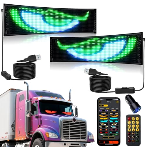 Super RGB LED Devil Eyes for Car Windshield (2PCS), 23"x5" Flexible Car Eyes Animated LED, Smart APP Control Programmable LEDs Sign, Demon Eye-Display Light for Truck Window