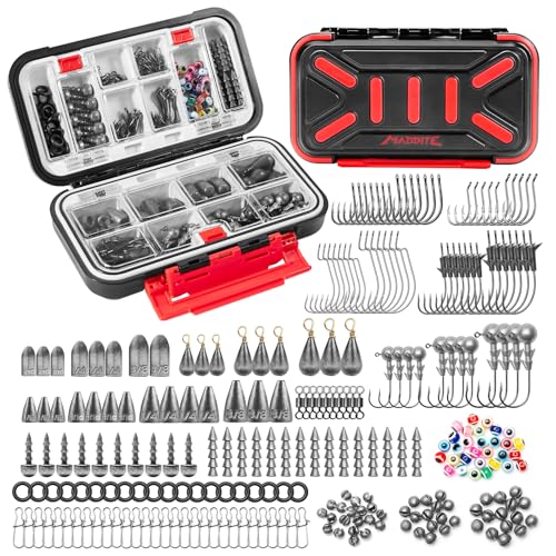 MadBite Freshwater Terminal Tackle Kits, 265 pcs,Fishing Hooks, Fishing Accessory Kit, Freshwater Fishing Gear, Fishing Tackle, Fishing Weights & Sinkers, Jig Hooks, Floats and Bobber