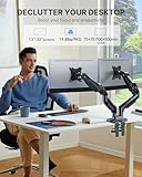 HUANUO Dual Monitor Stand - Full Adjustable Monitor Desk Mount Swivel Vesa Bracket with C Clamp, Grommet Mounting Base for 13 to 32 Inch Computer Screens - Each Arm Holds 4.4 to 19.8lbs