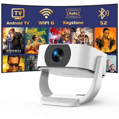 【Built-in Apps】Android Smart Projector with Electric Focus & Auto Keystone, Native 1080P Movie Projector with WiFi and Bluetooth, 270° Rotatable Portable Outdoor Projector for Phone/Laptop/HDMI/USB