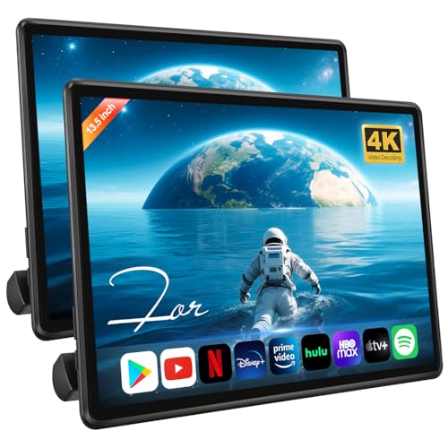 13.5 Inch Car Headrest Monitor | Portable Car TV for Back Seat | Rear Seat Entertainment System|4G RAM+64G ROM | Phone Mirroring | 5G WiFi/Bluetooth/HDMI | Video Player | OTA Updates (2*pc)