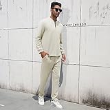 FZNHQL Men's Track Suits Stylish Leisure Sportswear Set 2 Piece Sweatshirt Tracksuit Outfits Sweatpants Workout Athletic Casual Suit Beige XX-Large