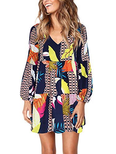 Amoretu Dresses for Women Pattern Casual V Tunic Dresses, Spring, Summer, 2025 (Printed Geometry, L)