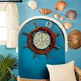 Nagina International 30" Premium Mahogany Crafted Large Nautical Ship's Wheel Times World Clock | Nautical Home Decor & Gifts (30 Inches, Rosewood)