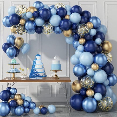 Archloon Blue Balloon Arch Kit, 134pcs Blue Balloon Garland Kit with Metallic, Macaron blue Balloons and Gold Confetti Balloons Arch Kit for Birthday, Wedding, Bridal and Baby Shower.