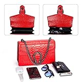 Crossbody Handbags for Women Snake Print Leather Shoulder Bag Chain Purse Satchel Evening Bag(New Red)