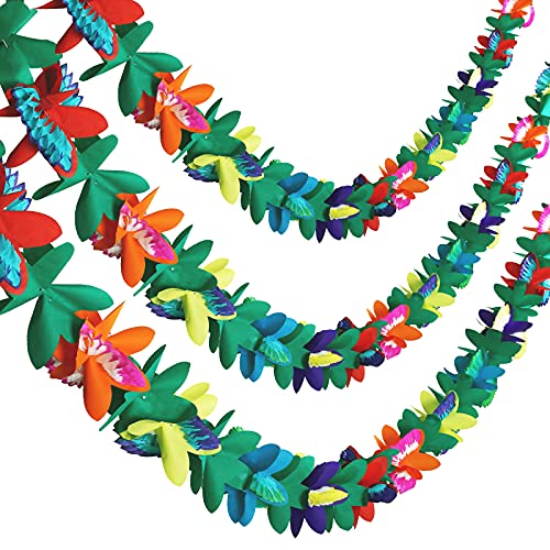 KESOTE 3 Pack Tropical Paper Flower Garland Luau Party Decorations, 30FT Tissue Flower Banner for Hawaiian Summer Tiki Bar Tropical Party Decor