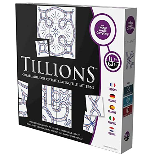 Tillions - Tile Puzzle Game For Kids & Family With Millions Of Possibilities. STEAM Educational Game Promotes Shape Sorting & Symmetry Learning. 144 Magnetic Tiles & Folding Magnetic Board For Ages 6+