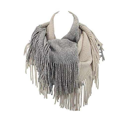 Knit Infinity Scarf with Fringe - Women's Fashion Colorful Lumberjack Scarf for Soft Winter Wear - Lightweight & Warm Woolen Material - Circle Loop Scarve
