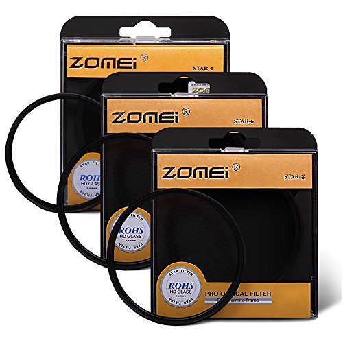 Zomei 72mm Star-Effect Cross Starburst Twinkle Lens + 4 Points Star Filter + 6 Points Star Filter + 8 Points Star Filter Set for Canon Nikon