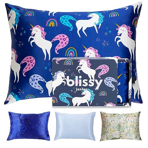 Blissy Toddler Silk Pillowcase - 100% Pure Mulberry Silk - 22 Momme 6A High-Grade Fibers - Soft and Gentle Silk Pillowcase for Kids Hair and Skin (Standard 20 x 26 in, Unicorn)