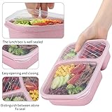 buluker 8 Pack Bento Lunch Box Set 3 Compartment Wheat Straw Meal Prep Food Storage Containers Plastic, Microwave and Dishwasher Safe(8 Pack（3 Compartment)