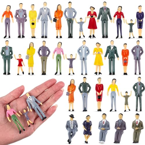 Harrycle 30 Pcs Mini People Figurines 1: 30 Scale Tiny People Model Miniature Sitting and Standing Little Plastic Figurines for Miniature Scenes