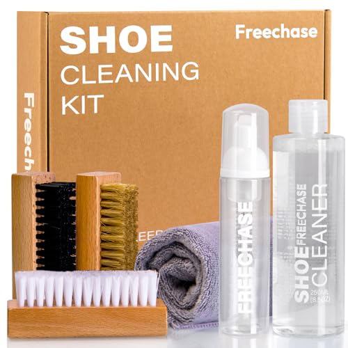 Freechase Shoe Cleaner Kit for Sneaker - 8.5 Oz Shoe Cleaning Kit with Shoe Brushes & Towel, White Sneaker Cleaner Kit, Shoe Cleaner for Tennis Shoe Suede Mesh Knit Leather Shoe, and Most Materials