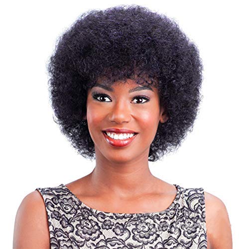 Afro Human Hair Wig for Women, Natural Kinky Curly Hair Short Wig for African American Hair Replacement Wig Natural Color Fluffy (6 inch afro wig, Natural Color)