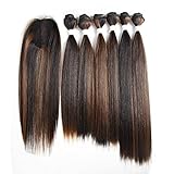 X-TRESS Synthetic Hair Bundles with Closure Black Ombre Medium Brown Balayage Yaki Straight Weft Weave Swiss Lace Hair Extension Heat Resistant