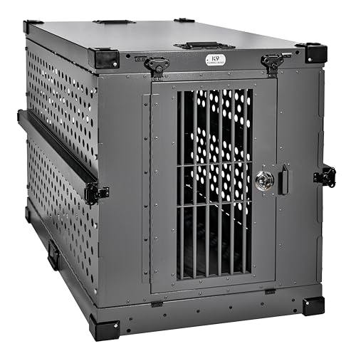 K9 Kennel Boss - Heavy Duty Fully Collapsible Powder-Coated Aluminum Dog Crate - Large (Gray)