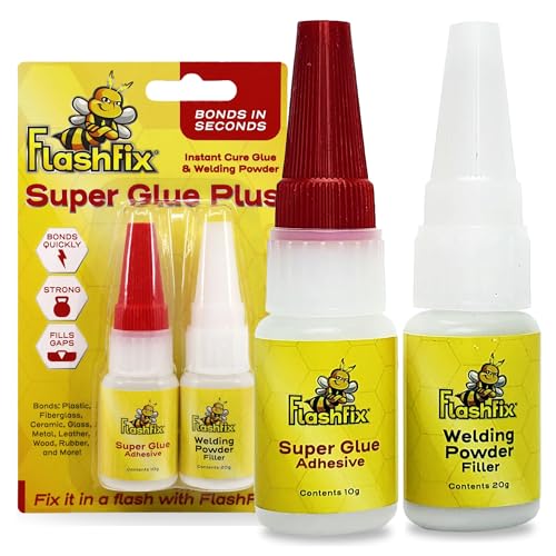 FlashFix | Super Glue Plus | Industrial Strength Welding Glue & Powder for Filling Gaps | Instant Cure Adhesive for Plastic, Metal, Rubber & More | Heavy Duty Repair on Cars, Boats, & DIY Projects