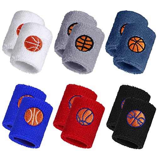 24 Pieces Sports Wristbands for Kids, Colorful Wrist Sweatbands Cotton Terry Cloth Wristbands with 6 Basketball Design for School Students Teacher Sports Party Birthday Party Favors (Stylish Color)