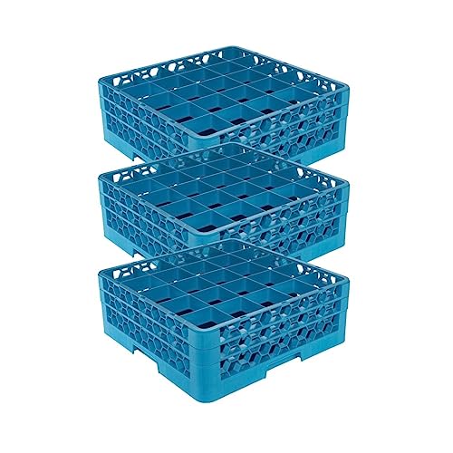 Carlisle FoodService Products OptiClean Plastic 25-Compartment Divided Glass Rack with Extender, Blue, (Pack of 3)