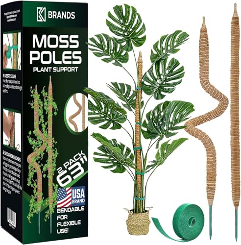2 Pack 63'' Bendable Moss Pole Monstera Plant Support for Large Climbing Indoor Plants - Stakes for Potted Climbers - Tall Sticks Indoor Trellis for Houseplants - Accessories for Monstera Pot