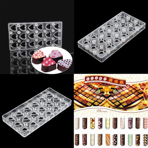 Heart Magnetic Polycarbonate Chocolate Mold Plus 50 Piece Chocolate Transfer Sheet DIY Valentine's Day Candy Birthday Cake Decoration