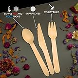 Disposable Wooden Cutlery Set 360 PCS - 100% Compostable Wooden Silverware [120 Forks, 120 Spoons, 120 Knives] - Wooden Disposable Utensils - Compostable Forks and Spoons - Compostable Silverware