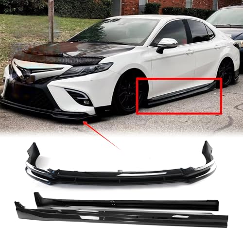 skkyoro Front Bumper Lip & Side Skirts Extensions for Toyota Camry SE XSE 2018-2020 Yofer V1 Style Full Body Kits (Glossy Black)