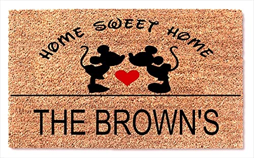 Personalized Mickey and Minni Mouse Kissing Heart Funny Doormat Decor Home Sweet Home Best Door Welcome Custom Mat New House Wedding Registry Bridesmaid Anniversary Valentine Birthday Gift