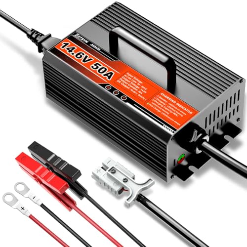 50A 14.6V LiFePO4 Battery Charger 12V Lithium Battery Smart Charger Fast Charging with Anderson Connector AC-DC Trickle Charger for Deep Cycle Rechargeable Batteries of RV Boat Car Marine