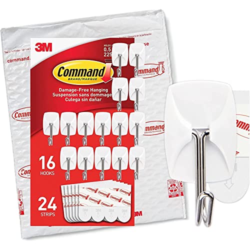 Command Small Wire Toggle Hooks, 16 Hooks and 24 Command Strips, Damage Free Hanging Wall Hooks with Adhesive Strips, No Tools Adhesive Hooks for Hanging, Organization and Storage, Holds up to 0.5 lb