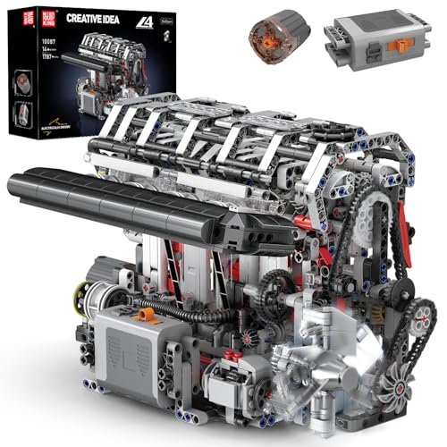 Mould King 10087 L4 Engine Building Kit - Build Your Own L4 Engine Toy, 4-Cylinder Combustion Petrol Car Engine Replica STEM Mechanic Engineering Model Construction for Teens 14+ Years (1787 Pcs)