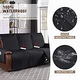 KinCam Recliner Sofa Covers for 3 Seat, 100% Waterproof Reclining Couch Covers, Non-Slip Recliner Couch Cover Furniture Protector with Elastic Straps for Pets, Kids, Black