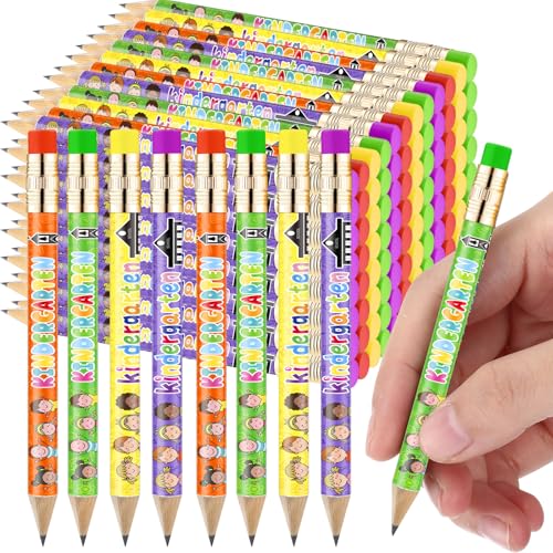 Spakon 144 Pcs Kindergarten Pencils Golf Pencils Here I Come School Supplies Easy to Hold for Classroom Reward Party Favor with Erasers