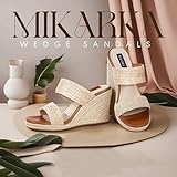 mikarka Slip On Wedge Sandals for Women Open Toe Espadrilles Platform Slides Dressy High Heel Beach Summer Sandal Comfortable Wedges Shoe Mules Natural Raffia US Size 8