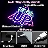 Horseneon Level Up Neon Sign for Wall Decor, Game Neon Lights Signs, Creative LED Light up Signs with USB Powered for Game Room, Game Zone