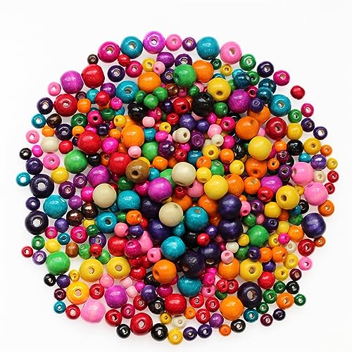 BetterJonny 800 Pcs Colorful Wooden Beads - 4 Size Large Hole Painted Wooden Beads for Macrame Rosary Bracelet Jewelry Craft Making (8mm, 10mm, 12mm, 16mm)