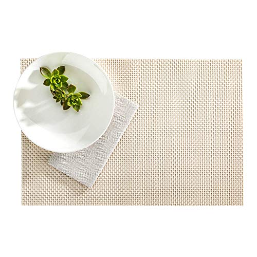 Restaurantware Amalfi 16 x 12 Inch Plastic Placemats Set Of 6 Basketweave Outdoor Placemats - Heat Tolerant No Stain White Pearl Vinyl Table Placemats Waterproof Easy To Clean