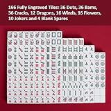 Jongyance American Mahjong Set with Blue Carrying Bag, 166 White Tiles, 4 All-in-One Rack/Pushers, Mahjong Tiles Set (Ma Jong, Mah Jongg, Majiang)