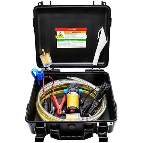 Steauty 12V Fuel Transfer Pump Set, Moves Up to 85 Gallons Of Gas or Diesel Per Hour with Upgraded Carrying Case & Pulley Lead Pipe, for Vehicles, Boats, Equipment, Gasoline, Diesel (70W Boost Kit)