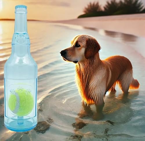 letsgetfun Wine Bottle Dog Toy, Fun Interactive Cute Squeaky Dog Toys with Tennis Ball Inside, Ideal for Large/Medium/Small Dogs to Fetch Games and Bonding Time, Not for Heavy Chewers, Large-Blue