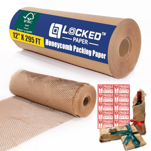 Honeycomb Packing Paper for Moving Breakables 12" x 295 FT Bulk Packing Materials for Household, Bubble Cushioning Wrap Roll Eco Friendly Packaging Shipping Supplies for Dishes