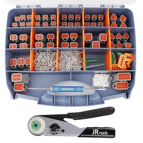 JRready ST6359 Deutsch Connector Kit, 2 3 4 6 8 12 Pin DT Connectors, Size 16 Solid Contacts 16-20AWG, Deutsch Crimp Tool, Deutsch Pin Removal Tool. Waterproof Automotive Electrical Connectors