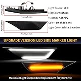 Gempro LED Side Marker Lights for Honda Civic 10 Gen Civic 2016-2021 Switchback White Amber Front Bumper Turn Signal Reflector, Smoked Len